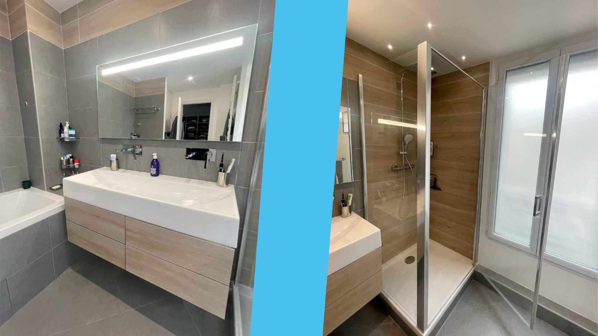 Rénovation complète de la salle d'eau avec une nouvelle douche ainsi que les meubles