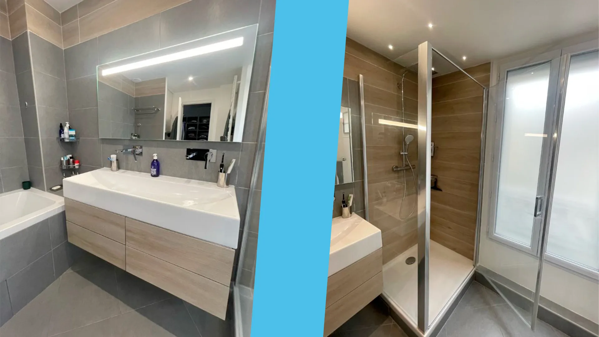 Rénovation complète de la salle d'eau avec une nouvelle douche ainsi que les meubles